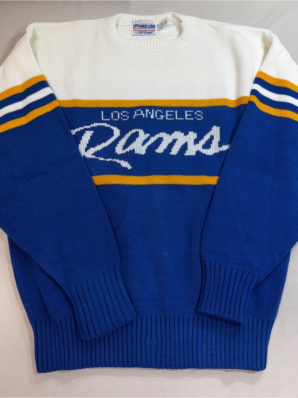 Vintage Los Angeles Rams Cliff Engle Knit Sweater Pro Line Wool Blend Mens Large
